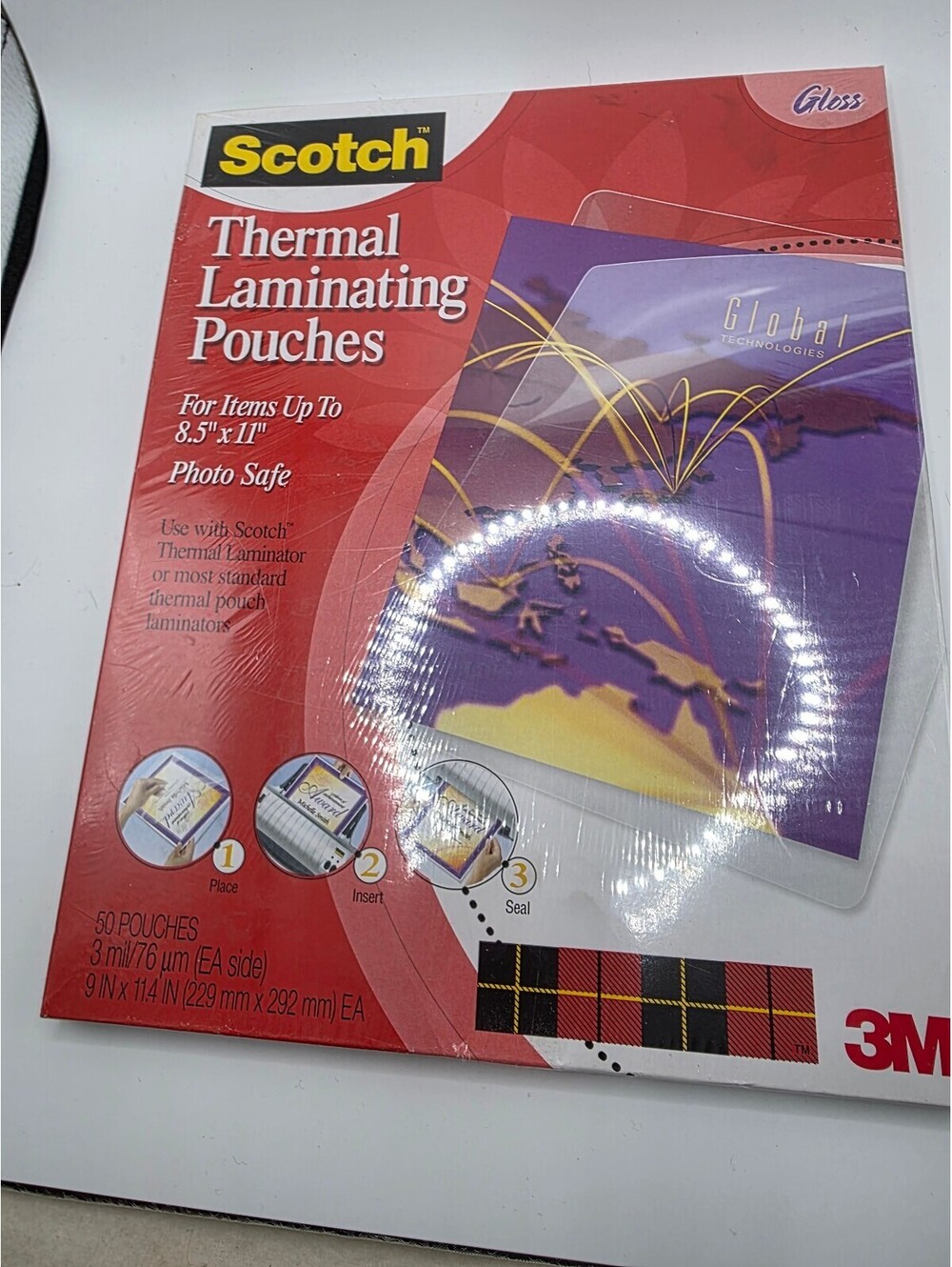 Scotch 3M Thermal Laminating Pouches Letter Size 3 Mil Gloss 50 Pack Sealed